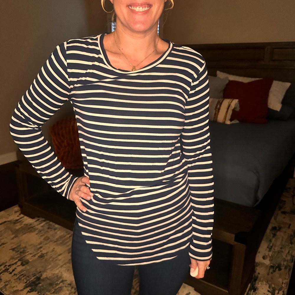 Striped Long Sleeve Top - Navy and White